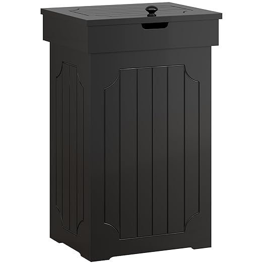 Function Home Trash Can Cabinet, 13 Gallon Kitchen Garbage Can, Wood Recycling Trash Bin, Freestanding Dog Proof Trash Can, Farmhouse Trash Cabinet with Lid for Home Kitchen Bathroom, Black by FunctionHome