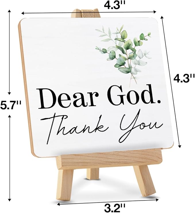 Christian Decor, Religious Gifts for Women Men, Dear God Thank You Wood Sign with Easel Home Office Desk Shelf Tabletop Table Decor - Image 2