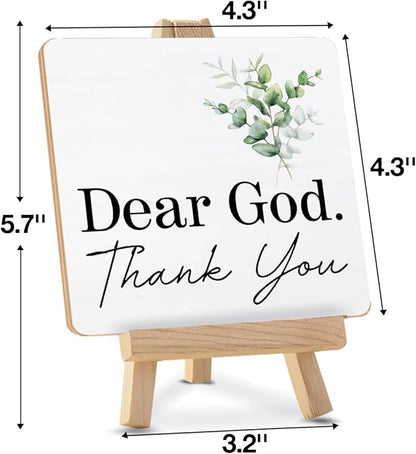 Christian Decor, Religious Gifts for Women Men, Dear God Thank You Wood Sign with Easel Home Office Desk Shelf Tabletop Table Decor - Image 2