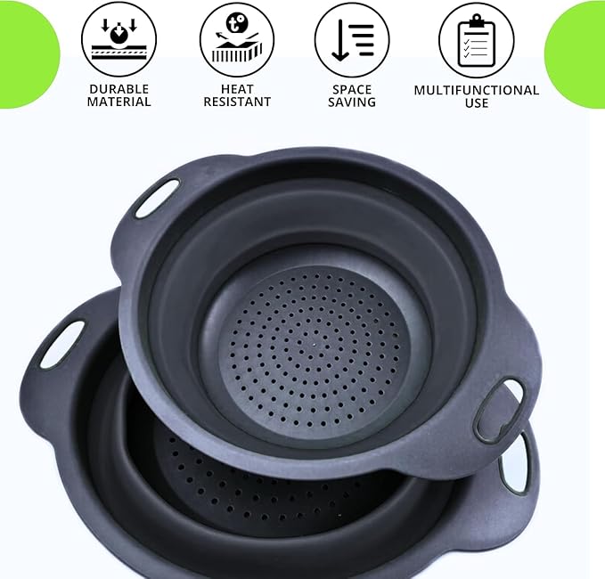 Black Silicone Collapsible Colanders - Kitchen Plastic Foldable Strainers for Pasta Small Camping Colander Bowl for Food - Image 3
