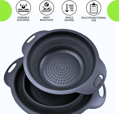 Black Silicone Collapsible Colanders - Kitchen Plastic Foldable Strainers for Pasta Small Camping Colander Bowl for Food - Image 3