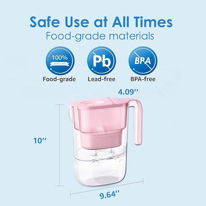 Waterdrop PT-05P Water Filter Pitcher with 4 Filters, 7-Cup Capacity, NSF Certified, 5X Longer Filter Life, Up to 800 Gallons, Fridge-Friendly Design, Reduces PFOA/PFOS and Chlorine, Pink - Image 3