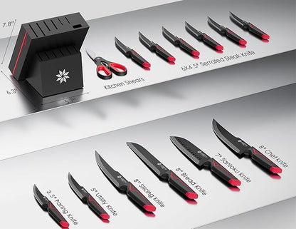 Knife Set - 15 PCS Kitchen Knife Set with Built-in Knife Sharpener Block - Stainless Steel Knife Block Set - Dishwasher Safe, Elegant Box for Men Women, Mothers Day, Red - Image 2