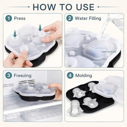 Penguin Ice Cube Tray Mold - 3D Penguin Shape Ice Cube Trays, Cute Ice Cube Molds for Whiskey Bourbon, 4-Hole Large Fun Shapes Ice Cube Trays, Funny Penguin Gifts for Penguin Lovers Women Men