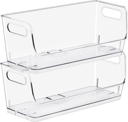 Sorbus Stackable Storage Bins Open Front, Clear Stackable Storage Bins, Pantry Bins for Storage and Organization, Acrylic Stackable Bins for Kitchen, Clear Pantry Organizer Bins (Small Wide 2 Pack) by Sorbus