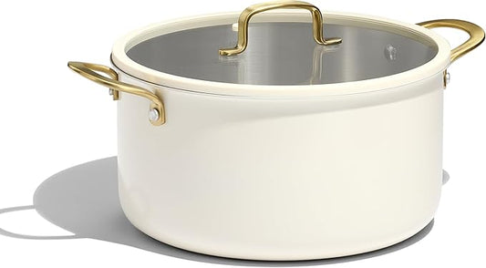 CAROTE 6QT Full Clad Tri Ply Stainless Steel Stock Pot with Lid, Kitchen Stockpot Soup Pot, Outer Ceramic Layer, Even Heating, All Stoves Compatible, Oven & Dishwasher Safe, Stay Cool Handle, White by CAROTE