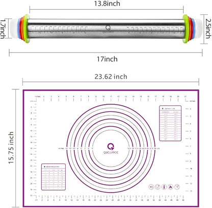 Rolling Pin and Pastry Baking Mat Set, Rolling Pins with Adjustable Thickness Rings, Stainless Steel Dough Roller for Baking Fondant, Pizza, Pie, Pastry, Pasta, Cookies (Purple) - Image 5