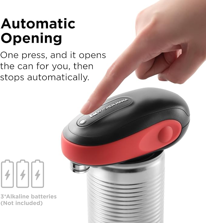 Kitchen Mama One-To-Go Electric Can Opener: One Touch, Auto Stop, Smooth Edge, Lid Lift, Safety, Automatic, Magnetic, Cordless, Battery Operated, Kitchen Appliance for Senior with Arthritis (Red) - Image 2