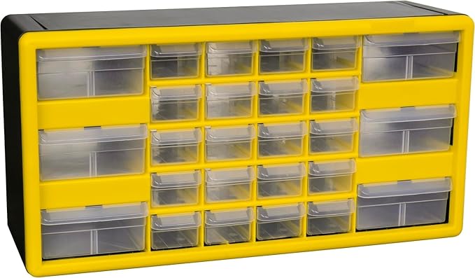 Akro-Mils 26-Drawer Plastic Drawer Storage Cabinet for Garage Organization, Bead Organizer, Building Bricks Storage, Teacher Toolbox, Makeup Organizer, 20" W x 6" D x 10" H, 10126 Yellow by Akro-Mils