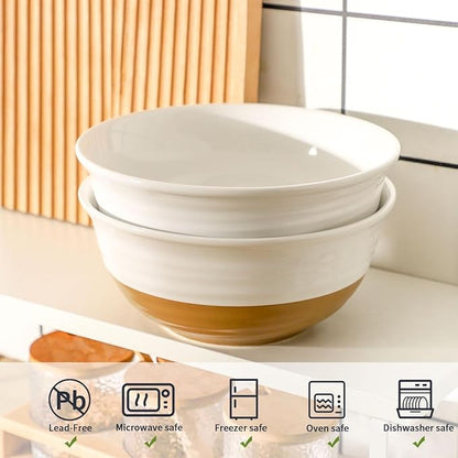 HASENSE Large Ceramic Serving Bowls Set of 2, 60 Oz 8.5 Inch White & Terracotta Stoneware Bowls, Farmhouse Bowls for Salad, Soup & Pasta, Dishwasher & Microwave Safe, Christmas Entertaining Dishes - Image 5