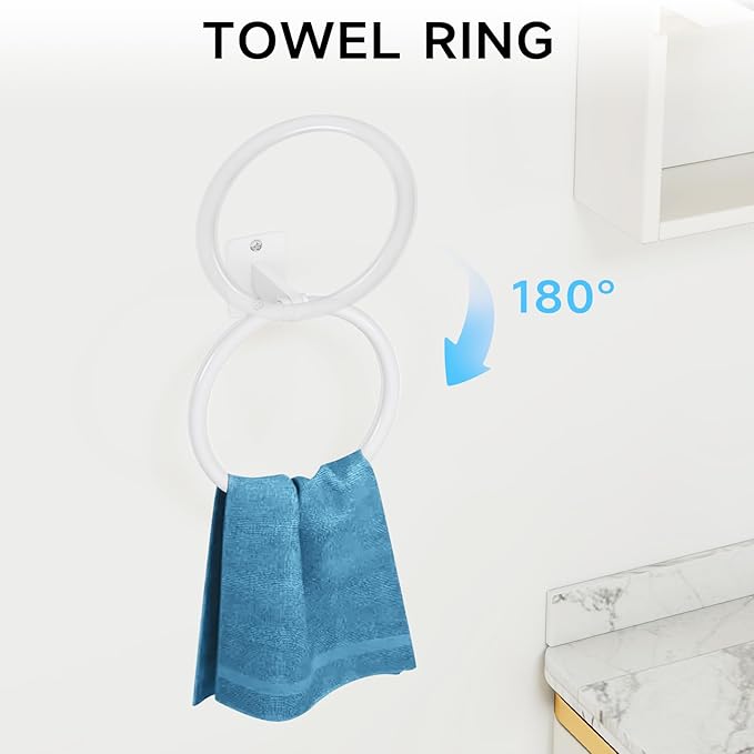 KLJKPA Bathroom Accessories Set, 4 Pieces White Bathroom Hardware Set, 24 inch Towel Bar, Towel Racks for Bathroom, Robe Towel Hooks, Toilet Paper Holder Wall Mounted - Image 3