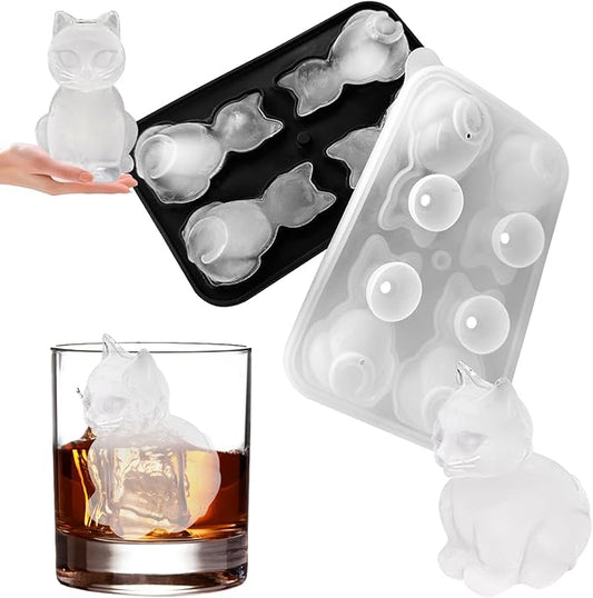 3D Cat Ice Cube Mold-JLMIH Fun Shapes Silicone Molds Tray with Funnel for Whiskey, Cocktail, Drink, Bar Gifts for Cat Lovers Women Men