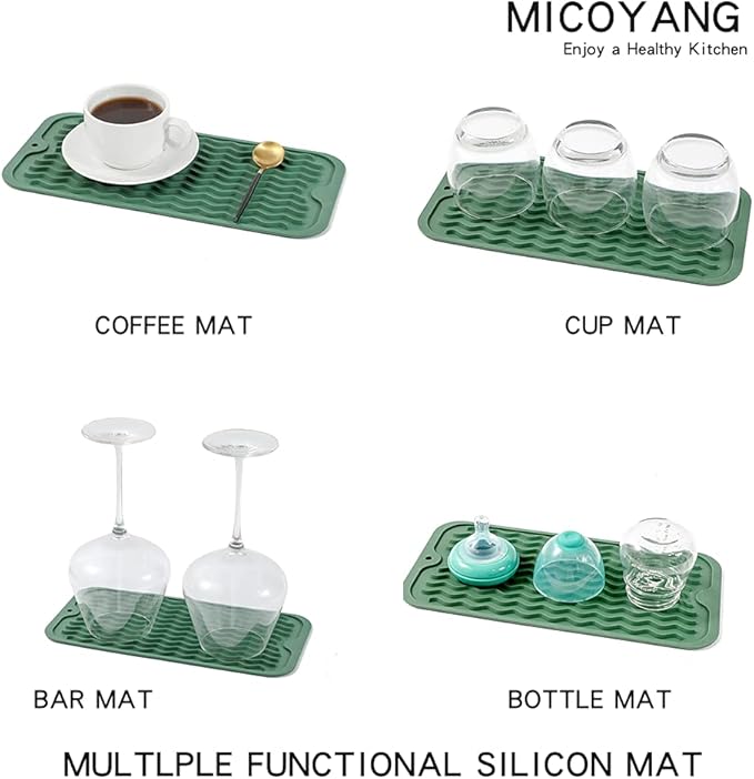 MicoYang Silicone Dish Drying Mat for Multiple Usage,Easy clean,Eco-friendly,Heat-resistant Silicone Mat for Kitchen Counter or Sink,Refrigerator or Drawer Liner Green S 12 inches x 6 inches - Image 4