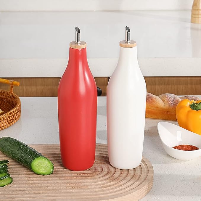 Sweejar Matte Ceramic Olive Oil Dispenser Bottle with Spout, 17 Oz Oil Dispenser for Kitchen Counter, Opaque Oil Cruet for EVOO, Vinegar, Avocado Oil Container for Cooking, Pack of 1 (White) - Image 5