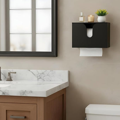 Paper Towel Dispenser Countertop, Wooden Bathroom Paper Towel Holder with Lid for Home Kitchen, Wall Mount Wood Napkin Holder, Trifold Paper Hand Towels Dispenser for Toilet Office Restroom