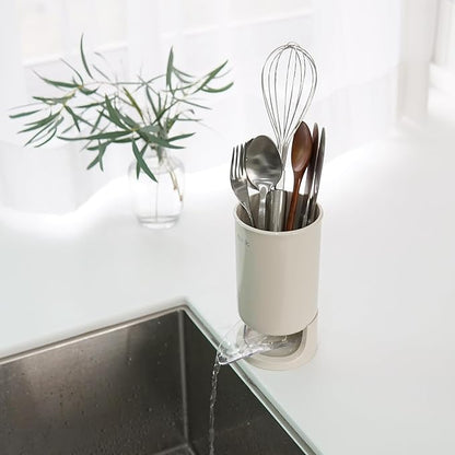 carrotez Utensil Drying Holder for Kitchen Counter, Self Draining, Small Utensil Cutlery Flatware Silverware Holder Drainer Cup, Beige, 1 ea - Image 7