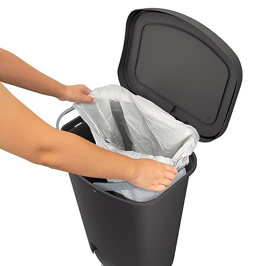 Glad 13 Gallon Trash Can 2 Pack | Plastic Kitchen Waste Bins with Odor Protection of Lid | Hands Free with Step On Foot Pedal and Garbage Bag Rings, 13 Gallon, Charcoal