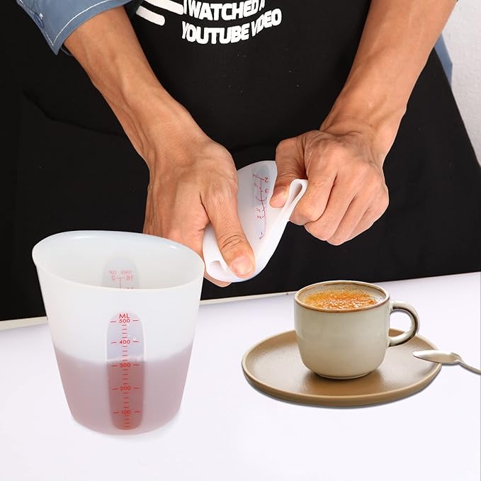 ZUYEE Silicone Measuring Cups (2 Cup + 1 Cup) Flexible Measure Melting Cups for Epoxy Resin Butter, Chocolate Squeeze Pour Baking Cup Dishwasher Safe BPA Free 500/250 ML with Marking Cup/Ounce - Image 3