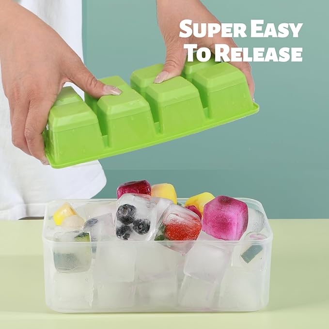 Ice Trays for Freezer with Lid and Bin, JRISBO 6 Pack Silicone Ice Cube Tray Storage Iced Bucket Kits, Stackable & Leak Proof Large Ice Cube Molds for Cocktail, Whiskey, Soup, Baby Food - Image 2