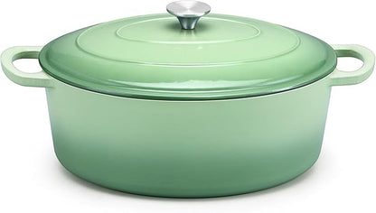 E-far 5QT Oval Dutch Oven Pot with Lid, Enameled Cast Iron Dutch Oven with Dual Handles, Heavy-Duty Cookware for Sourdough Bread Baking, Braising, Stews, Oven Safe & Easy Clean, Green