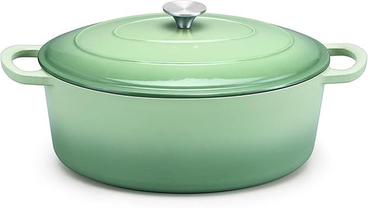 E-far 5QT Oval Dutch Oven Pot with Lid, Enameled Cast Iron Dutch Oven with Dual Handles, Heavy-Duty Cookware for Sourdough Bread Baking, Braising, Stews, Oven Safe & Easy Clean, Green