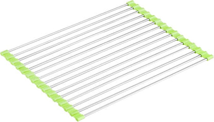 Seropy Roll Up Dish Drying Rack Over The Sink Drying Rack for Kitchen Counter, Rolling Dish Rack Over Sink Mat, Foldable Dish Drainer Stainless Steel Rack Kitchen Organization Green 17.5"x11.8" - Image 7