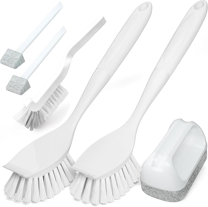 Holikme Cleaning Brush Set, Scouring Pad for Cleaning, Groove Gap Brushes for Pot, Pan, Kitchen Sink, Wire Brushes (White) by Holikme