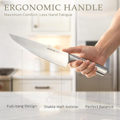 Astercook Knife Set, Kitchen Knives Set with Block and Sharpener Full Tang 15 Pcs Premium Stainless Steel Knives, Dishwasher Safe Knife Set with Anti-slip Ergonomic Handle, Walnut, Mothers Day Gifts - Image 4