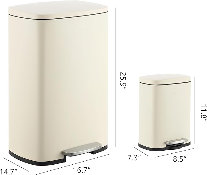 happimess HPM1006F Connor Rectangular 13-Gallon Trash Can with Soft-Close Lid and Free Mini Trash Can, Fingerprint Resistant, Modern, Minimalistic for Home, Kitchen, Office, Bathroom, Limestone Beige - Image 4