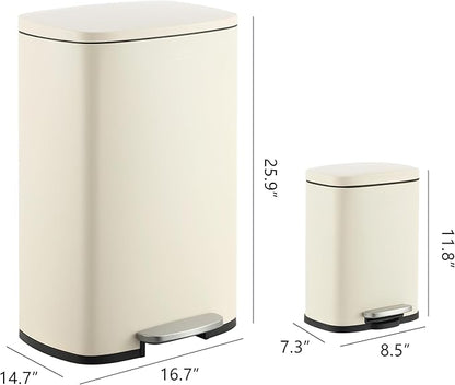 happimess HPM1006F Connor Rectangular 13-Gallon Trash Can with Soft-Close Lid and Free Mini Trash Can, Fingerprint Resistant, Modern, Minimalistic for Home, Kitchen, Office, Bathroom, Limestone Beige - Image 4