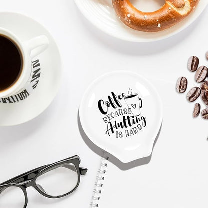 Funny Coffee Spoon Holder-Coffee Spoon Rest-Cafe Bar Station Accessories-Coffee Because Adulting Is Hard Sign