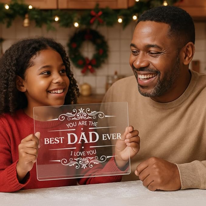 Dad Gifts from Daughter Son - Engraved Best Dad Ever Acrylic Cutting Board with Counter Lip, Cooking Gift for Father Daddy Christmas Birthday Presents Clear Countertop Protector Kitchen Decor - Image 2