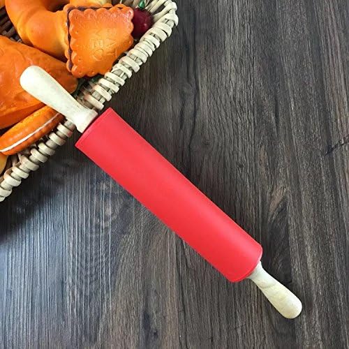 Silicone Rolling Pin Non Stick Surface,Rolling Pins For Baking With Wooden Handle,Dough Roller For Pizza,Bread,French Fondant,dough,Pie Cookie,Handmade Noodles1.97X15.15 (Red) - Image 4