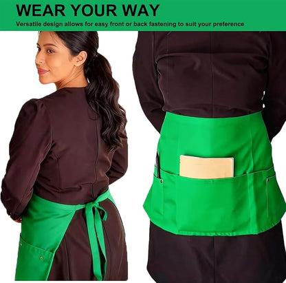 TiwerlfeServer Waist Aprons with 5 Pockets - 11.5 Inch Waterdrop & Oil Resistant Waitress Waiter Half Apron