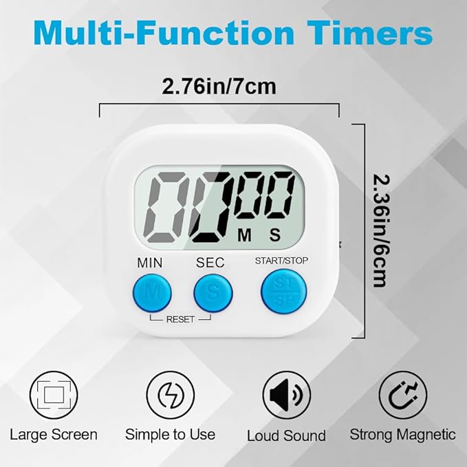 Digital Kitchen Timer, 6 Pcs Classroom Timers for Kids Teacher, Magnetic Countdown Minute Simple Timer for Cooking Study Exercise Game Baking Reading Gym Meeting Work Task (Blue/Green/White/Pink)
