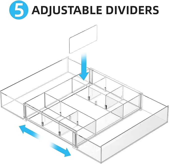 Marbrasse Expandable Desk Drawer Organizer, Clear Plastic Drawer Organizer Tray with 10 Adjustable Compartments, Desk Organizers and Accessories, 5 Drawer Dividers for Office Supplies, Makeup(Clear) - Image 3