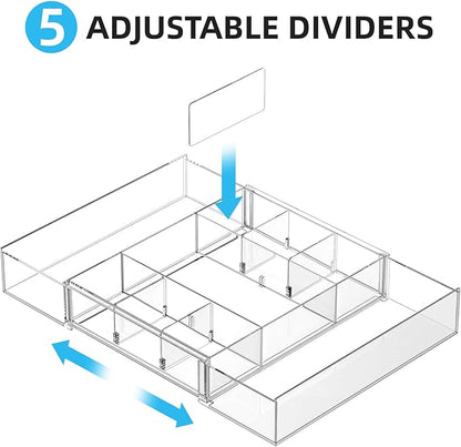 Marbrasse Expandable Desk Drawer Organizer, Clear Plastic Drawer Organizer Tray with 10 Adjustable Compartments, Desk Organizers and Accessories, 5 Drawer Dividers for Office Supplies, Makeup(Clear) - Image 3