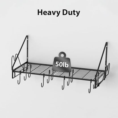 VyGrow 28 Inch Pot Rack Wall Mounted, Pots and Pans Organizer with 12 Hooks and 2 Pot Lid Holders, Heavy Duty Steel Pot and Pan Hanger for Kitchen Cookware Utensils Storage 34.7" Lx13 Wx12.6 H - Image 4