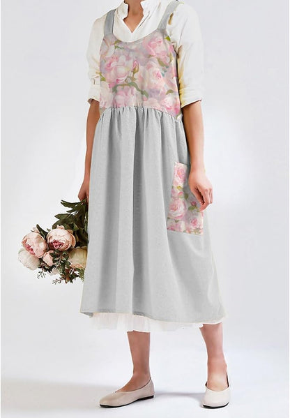 Uaussi Cotton Linen Apron Cross Back Work Apron for Women with Pockets Pinafore Dress X Cross Halter Apron for Chef Gardening - Image 6