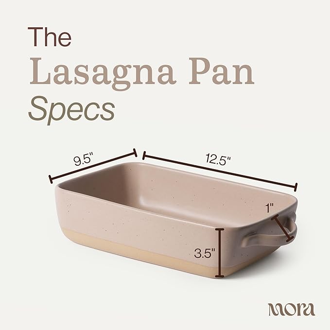 Mora Ceramic Baking Dish with Handles For Casserole, Lasagna, Gratin, Broiling, Roasting, and Baking. Large 9x13 in Pan, Extra Deep - Porcelain Serving Bakeware from Oven to Table. Freezer Safe - Mushroom - Image 2