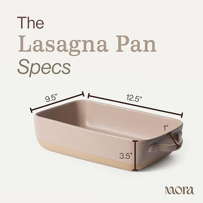 Mora Ceramic Baking Dish with Handles For Casserole, Lasagna, Gratin, Broiling, Roasting, and Baking. Large 9x13 in Pan, Extra Deep - Porcelain Serving Bakeware from Oven to Table. Freezer Safe - Mushroom - Image 2