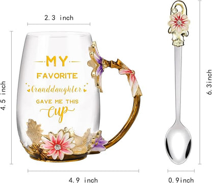 OEAGO Grandma Gifts from Granddaughter Tea Cup Birthday Grandparent Gifts Mothers Day Enamel Flower Glass Mugs from Grandkids Grandchildren - Image 2