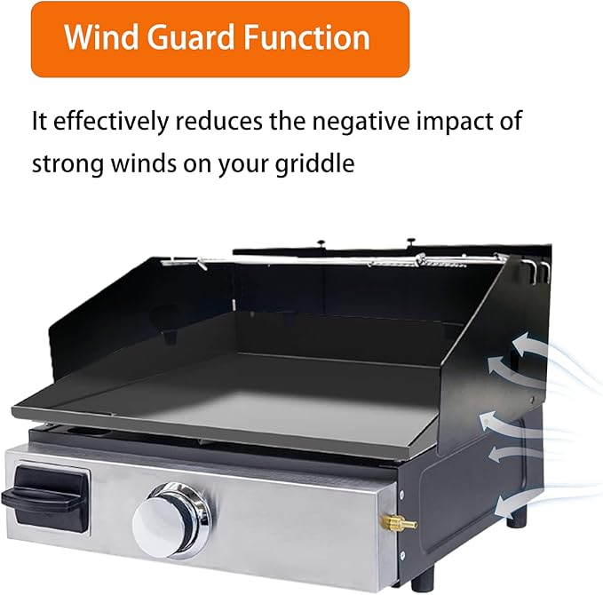 Universal Wind Guard and Warming Rack Fit for Griddle Without a Hood from 16" to 28", Wind Screen and Cooking Grid BBQ Griddle Accessories for Blackstone and Other Griddle with Front Grease