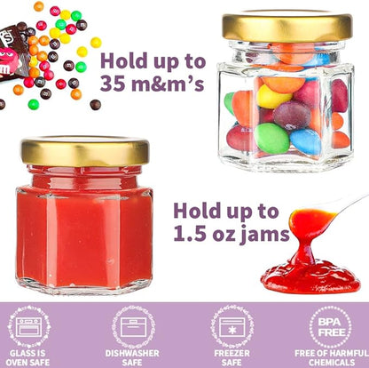 Syntic 60 Pcs Small Glass Containers with Airtight Lids, 1.5 oz Mini Honey Jars for Wedding Favor, Baby Shower, Small Hexagon Candle Jars for Making Candles, Body Butter, Jam, Spices, Herbs, DIY Gift - Image 5