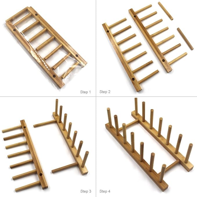 INNERNEED Bamboo Wooden Dish Rack, Vertical Plate & Lid Organizer for Kitchen Cabinet or Countertop, Drying Stand for Dishes, Cutting Boards - Image 7