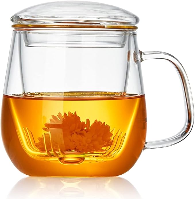 DOPUDO Glass Teacups 24 Pack Glass Tea Cup with Infuser and Lid, 17.6oz/520ml Large Borosilicate Teacup,Tea Clear Mug Cup for Loose Leaf Blooming Tea, Microwave & Dishwasher Safe. by DOPUDO