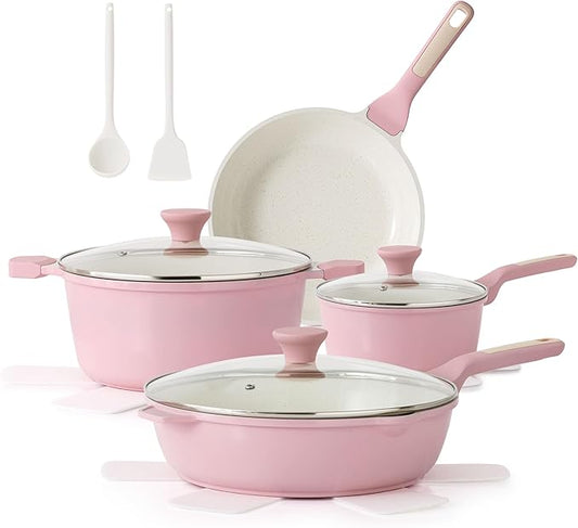 SENSARTE Nonstick Ceramic Cookware Set Large 13-Piece, Healthy Pots and Pans Set Dishwasher Safe, Non-toxic Kitchen Cooking Set with Stay-Cool Handles, Induction Compatible, PFAS Free, Pink by SENSARTE