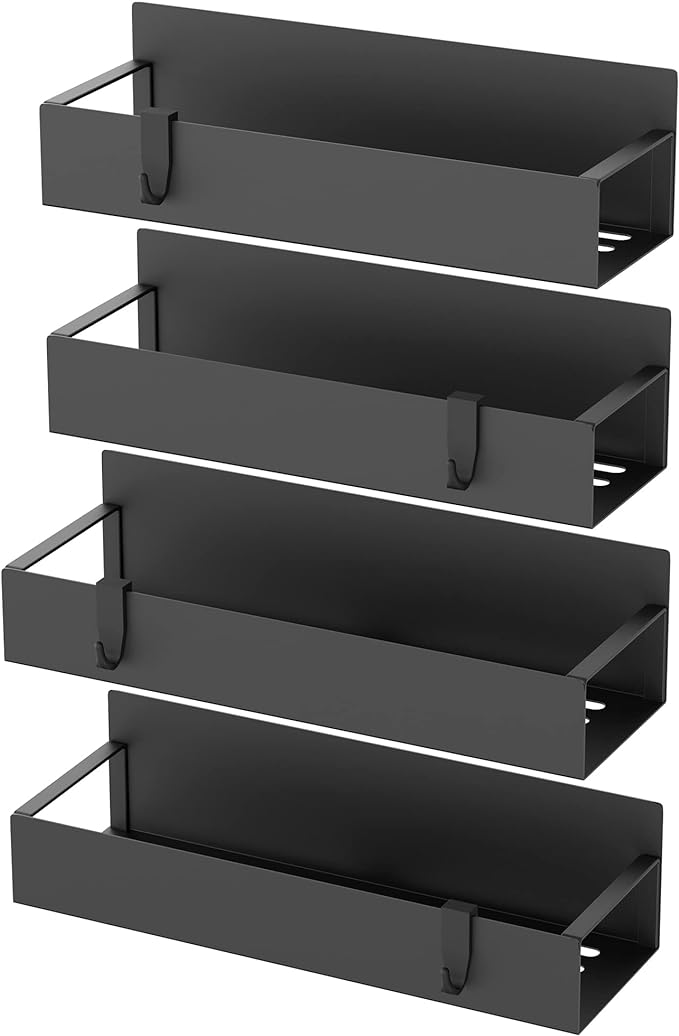 HuggieGems 4 Pack Magnetic Spice Storage Rack Organizer for Refrigerator and Oven, Matt Black Fridge Organizers and Storage - Image 5