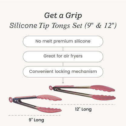 Starpack 'Get a Grip' Silicone Kitchen Tongs for Cooking (2Pcs) - BBQ Tongs for Grill Heat Resistant to 600°F - Stainless Steel Kitchen Utensils w/Non Stick Silicone Tips - 9",12" for Serving Food - Image 4