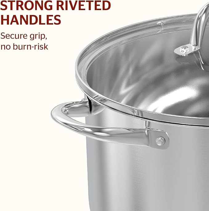 SUNHOUSE Stainless Steel Stock Pot - 7 Quart Heavy-Duty Induction Cooking Pot with Visible Lid for Pasta, Soup, Spaghetti - Nonstick Thick-Bottom Deep Stockpot for Canning, Boiling, and Simmering - Image 6